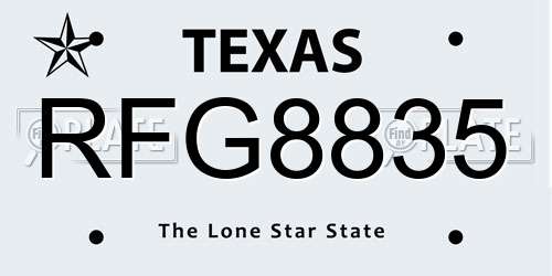 RFG8835 Texas License Plate