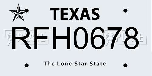 RFH0678 Texas License Plate