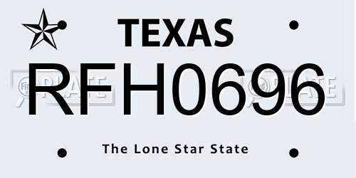 RFH0696 Texas License Plate