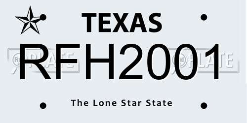 RFH2001 Texas License Plate