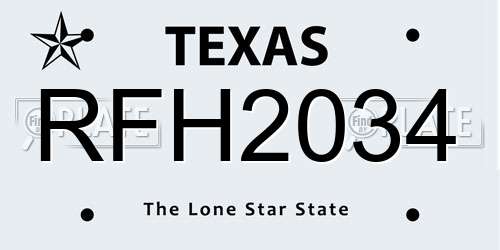 RFH2034 Texas License Plate