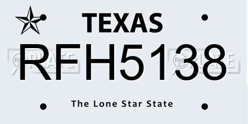 RFH5138 Texas License Plate