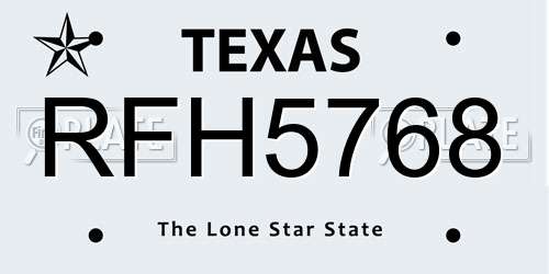RFH5768 Texas License Plate