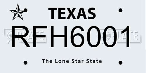 RFH6001 Texas License Plate