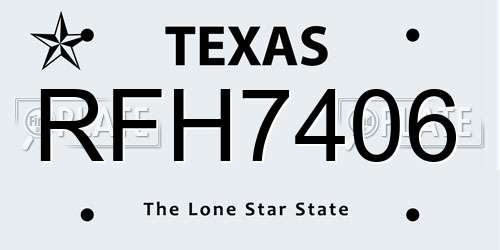 RFH7406 Texas License Plate