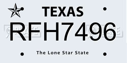 RFH7496 Texas License Plate