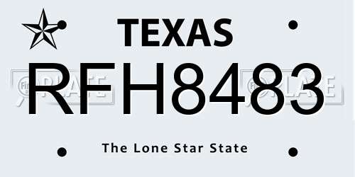 RFH8483 Texas License Plate