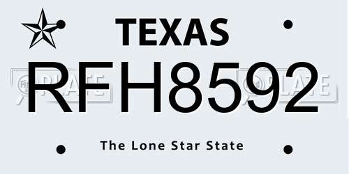 RFH8592 Texas License Plate