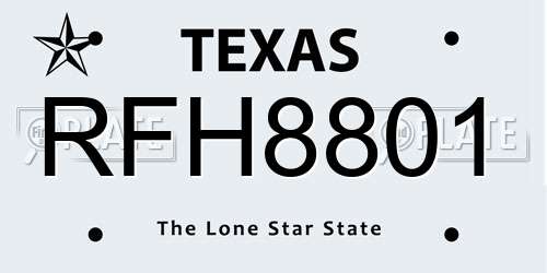 RFH8801 Texas License Plate