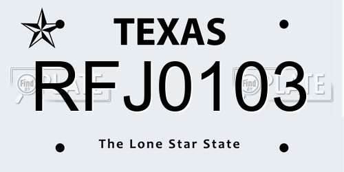 RFJ0103 Texas License Plate