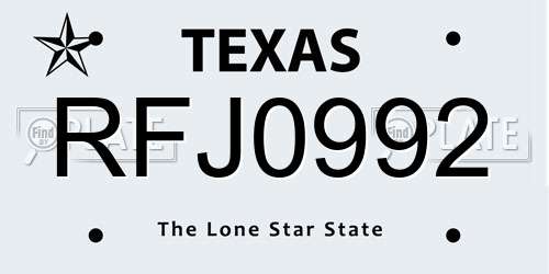 RFJ0992 Texas License Plate