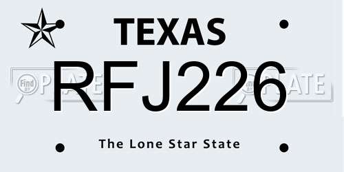 RFJ226 Texas License Plate