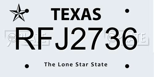 RFJ2736 Texas License Plate