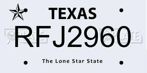 RFJ2960 Texas License Plate