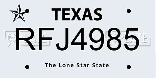 RFJ4985 Texas License Plate