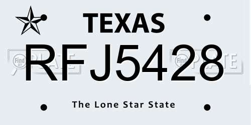 RFJ5428 Texas License Plate