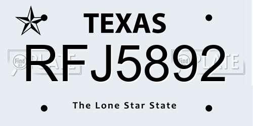 RFJ5892 Texas License Plate