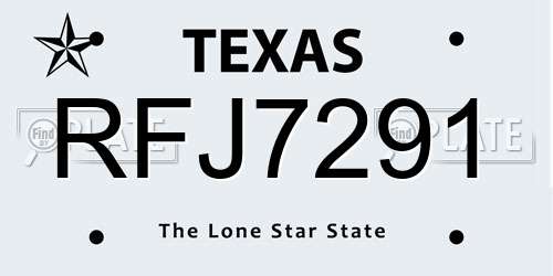 RFJ7291 Texas License Plate