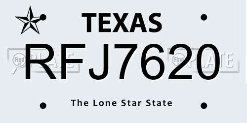 RFJ7620 Texas License Plate