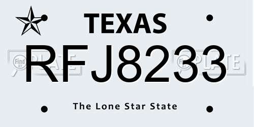 RFJ8233 Texas License Plate