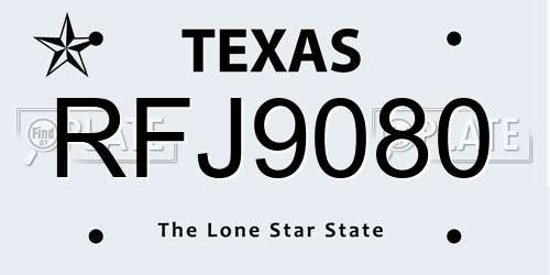 RFJ9080 Texas License Plate
