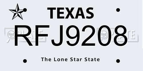 RFJ9208 Texas License Plate
