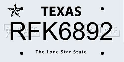 RFK6892 Texas License Plate