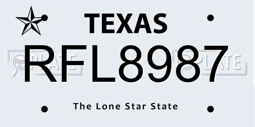 RFL8987 Texas License Plate