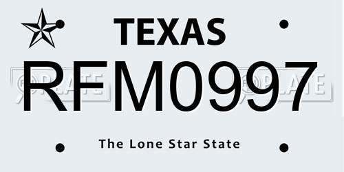 RFM0997 Texas License Plate