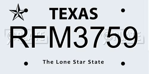 RFM3759 Texas License Plate