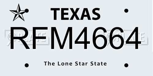 RFM4664 Texas License Plate