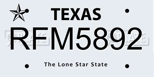 RFM5892 Texas License Plate