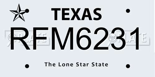 RFM6231 Texas License Plate