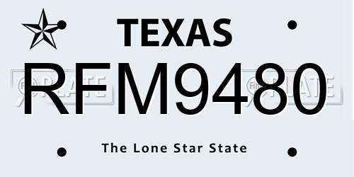 RFM9480 Texas License Plate