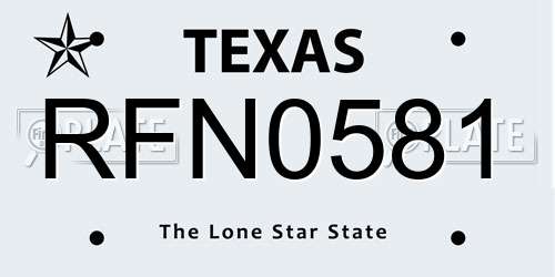 RFN0581 Texas License Plate