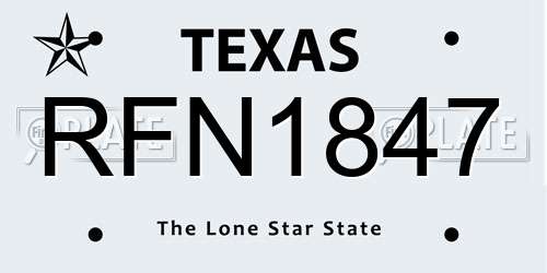 RFN1847 Texas License Plate