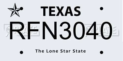 RFN3040 Texas License Plate