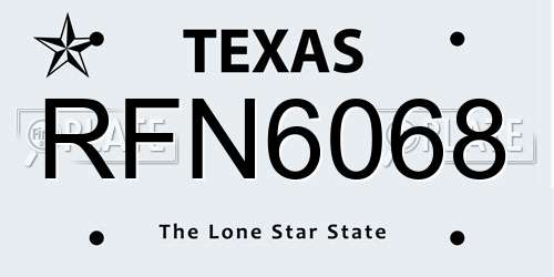 RFN6068 Texas License Plate