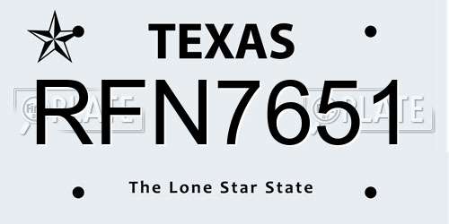 RFN7651 Texas License Plate