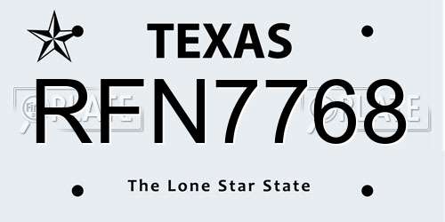 RFN7768 Texas License Plate