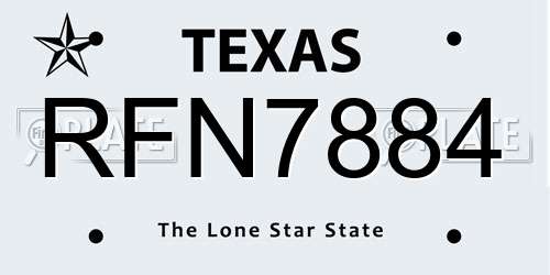 RFN7884 Texas License Plate