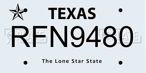 RFN9480 Texas License Plate