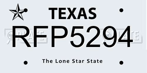RFP5294 Texas License Plate