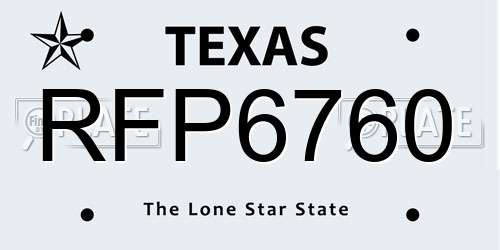 RFP6760 Texas License Plate