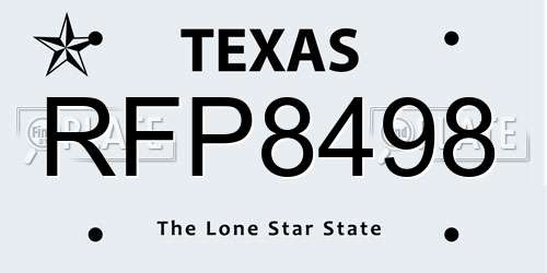 RFP8498 Texas License Plate