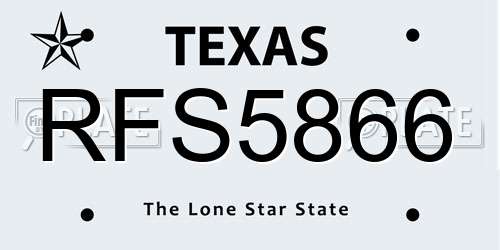 RFS5866 Texas License Plate