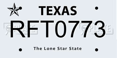RFT0773 Texas License Plate