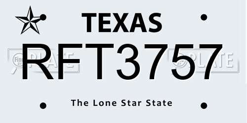 RFT3757 Texas License Plate