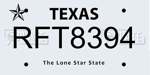 RFT8394 Texas License Plate