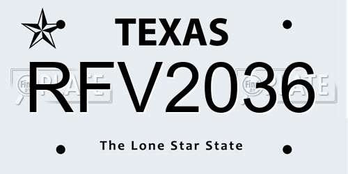 RFV2036 Texas License Plate